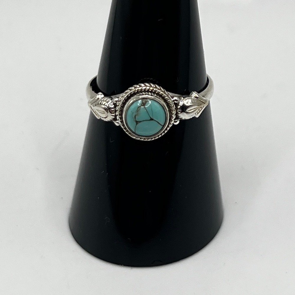 New 925 Sterling Silver 6mm Turquoise Ring Sz 8.25 Southwestern Boho